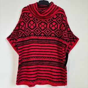 Relativity New/tag Large red black knit turtleneck pullover Poncho Wrap Sweater